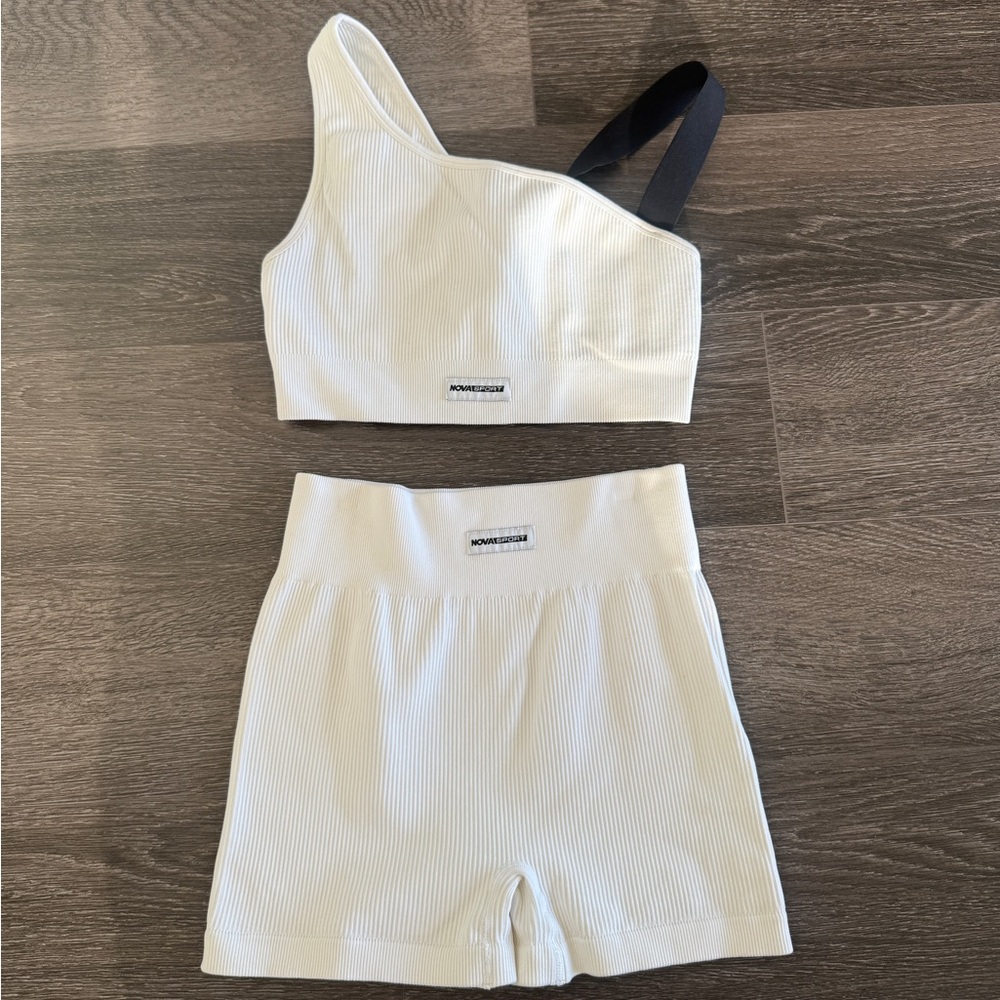 Fashion Nova White Bike Shorts Set
